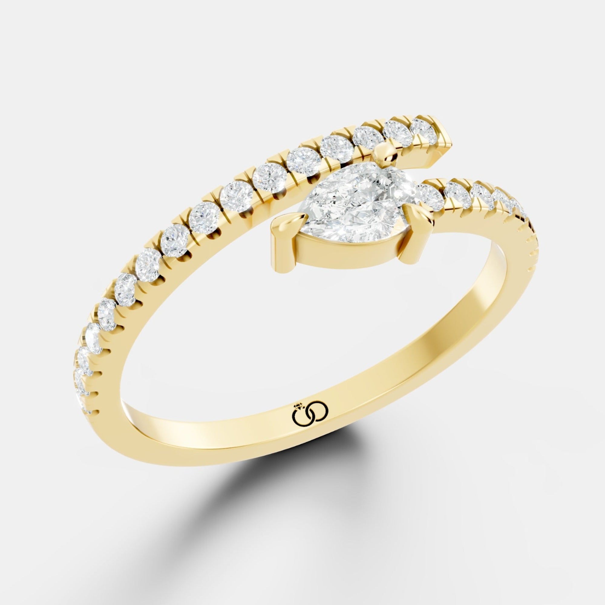 Wrap-Around Pear-Cut Lab-Grown Diamond Ring – Modern Spiral Design with Pavé Band Accents - Bijoux Eclore