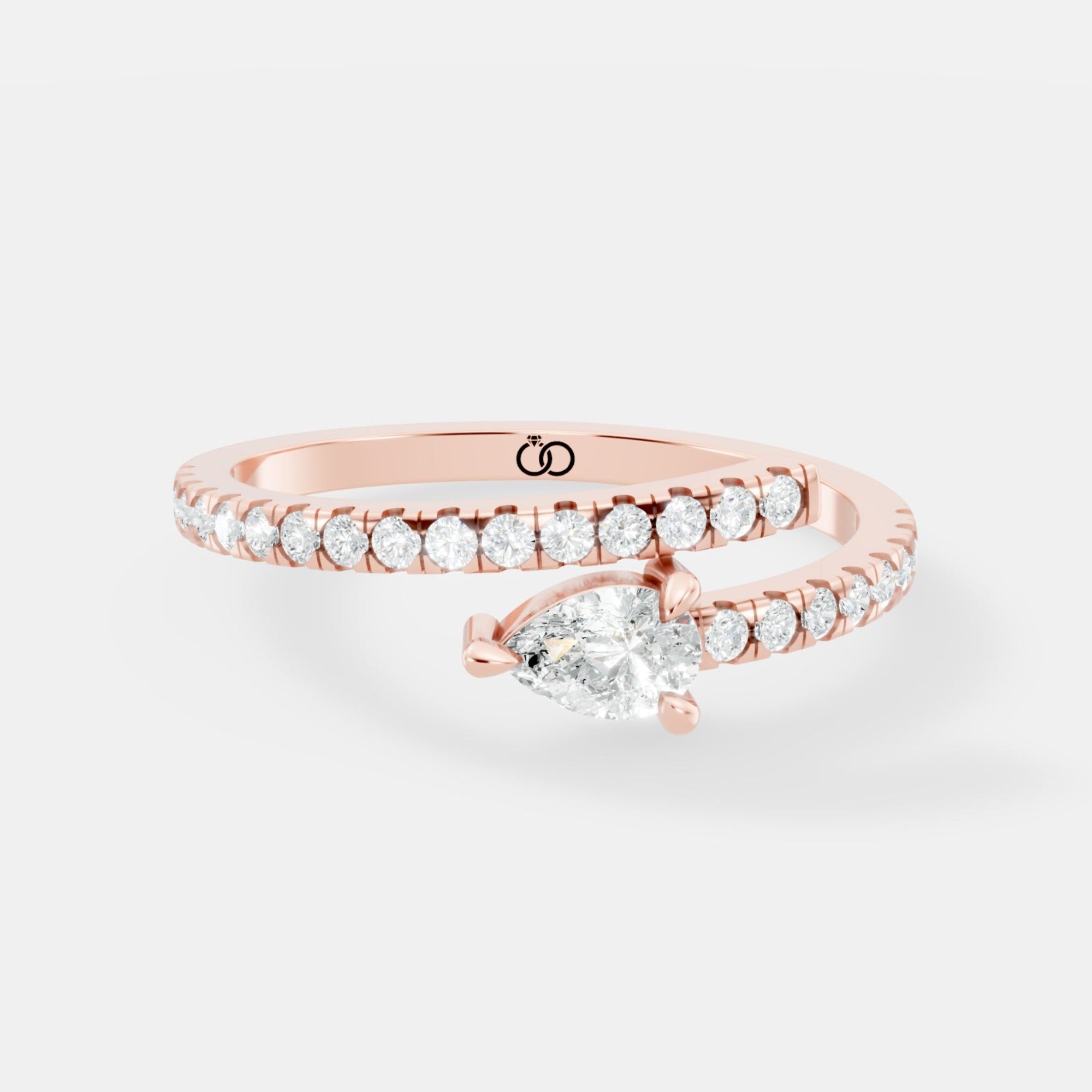 Wrap-Around Pear-Cut Lab-Grown Diamond Ring – Modern Spiral Design with Pavé Band Accents - Bijoux Eclore