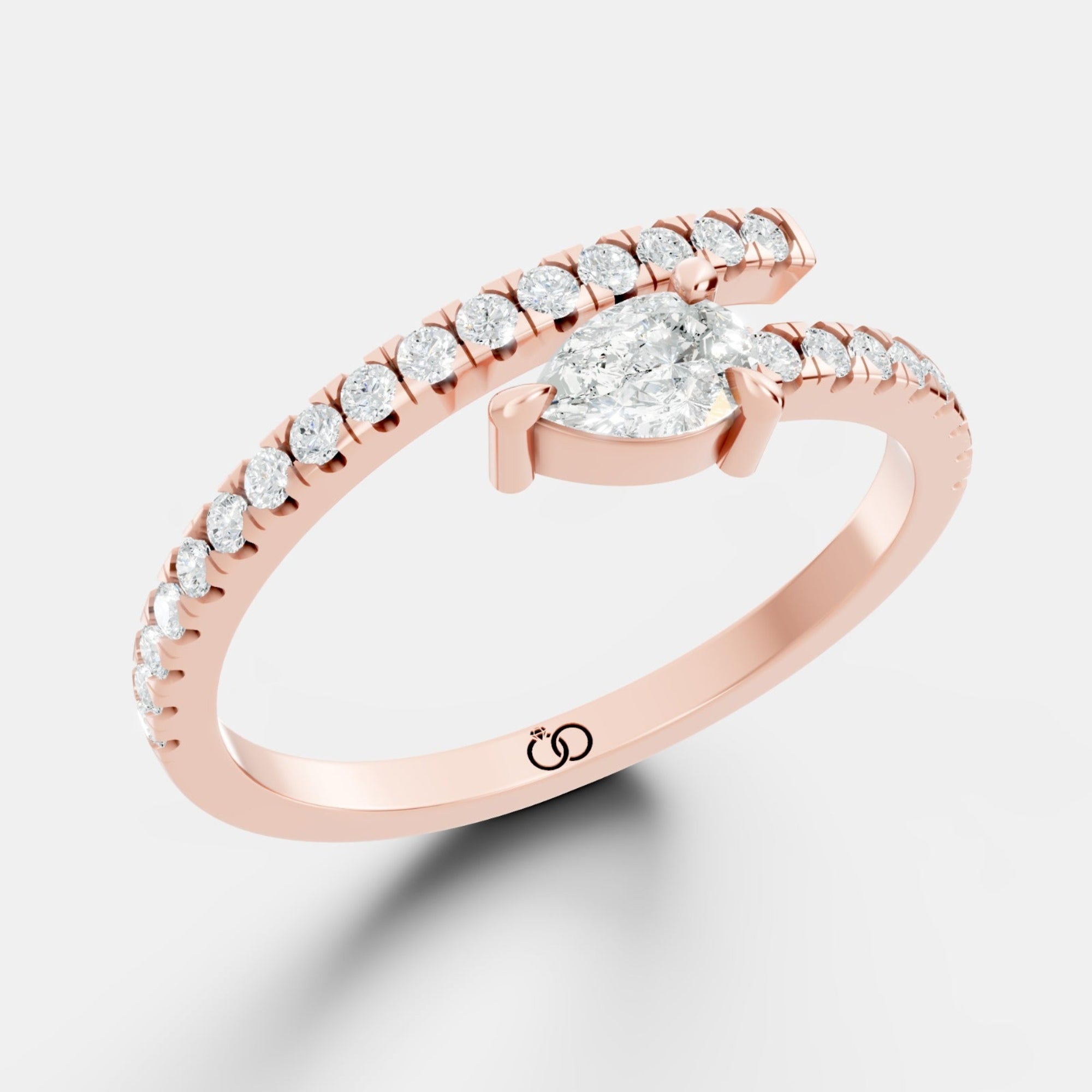 Wrap-Around Pear-Cut Lab-Grown Diamond Ring – Modern Spiral Design with Pavé Band Accents - Bijoux Eclore