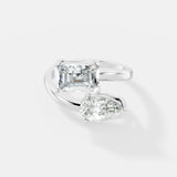 Stunning Dual-Diamond Ring Featuring Emerald and Pear Cut Stones in a Graceful Bypass Design - Bijoux Eclore