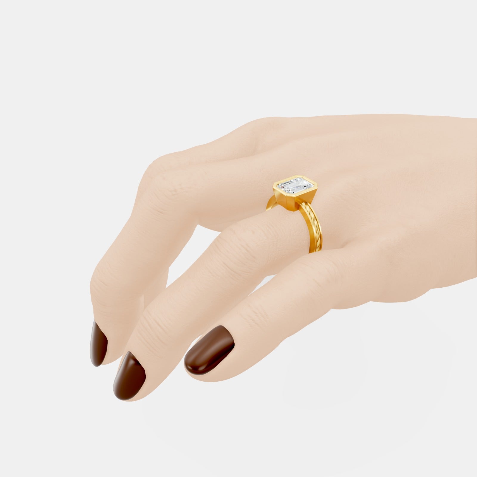 Captivating Emerald-Cut Lab-Grown Diamond Ring Framed in a Sleek Bezel Setting - Bijoux Eclore