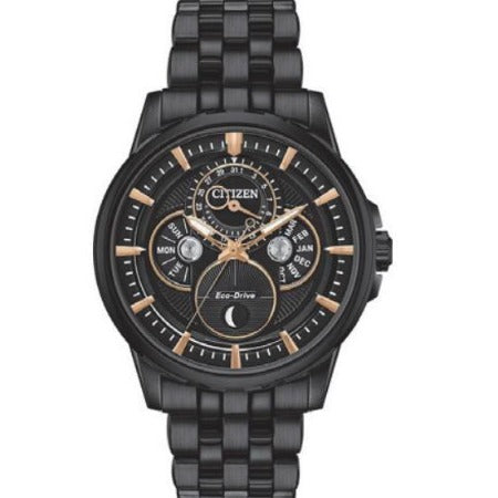 Citizen CALENDRIER Eco Drive Stainless Steel Black Dial Men's Watch BU0057-54E