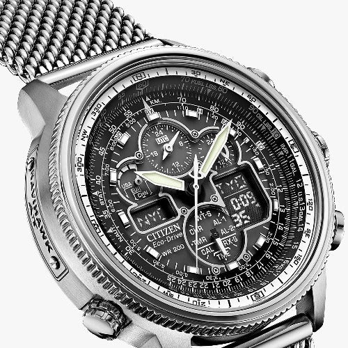 Citizen Promaster NaviHawk Chrono AT Black Dial Mesh Band Men's Watch JY8030-83E