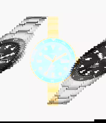 Fossil Blue Dive Three-Hand Date Two-Tone Stainless Steel Watch FS6034