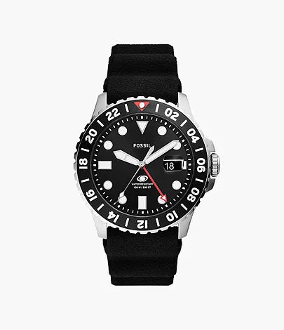 Fossil Blue GMT Black Silicone Stainless Steel Men's Watch FS6036