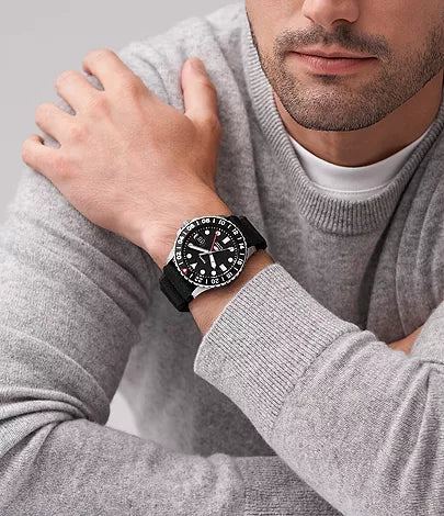 Fossil Blue GMT Black Silicone Stainless Steel Men's Watch FS6036