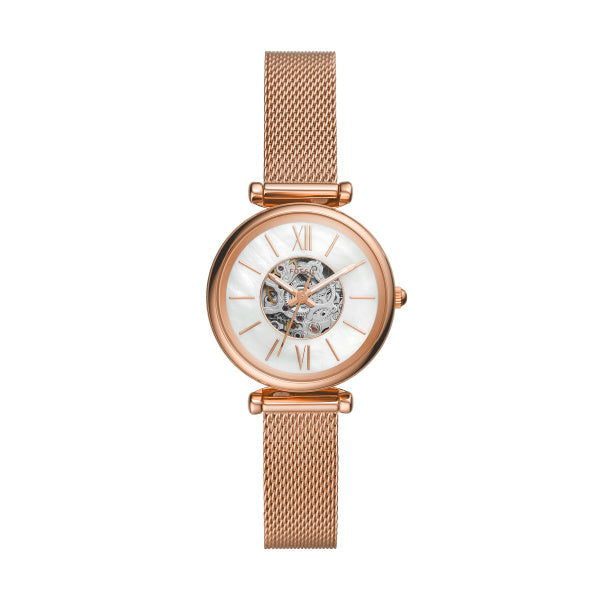 Fossil Carlie Mini Automatic Mother of Pearl Skeleton Dial Watch ME3188