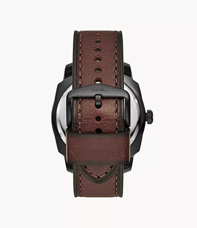 Fossil Machine Three-Hand Date Dark Brown LiteHide Leather Watch FS5972