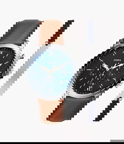 Fossil Neutra Chronograph Luggage Leather Watch and Bracelet Set FS5708SET