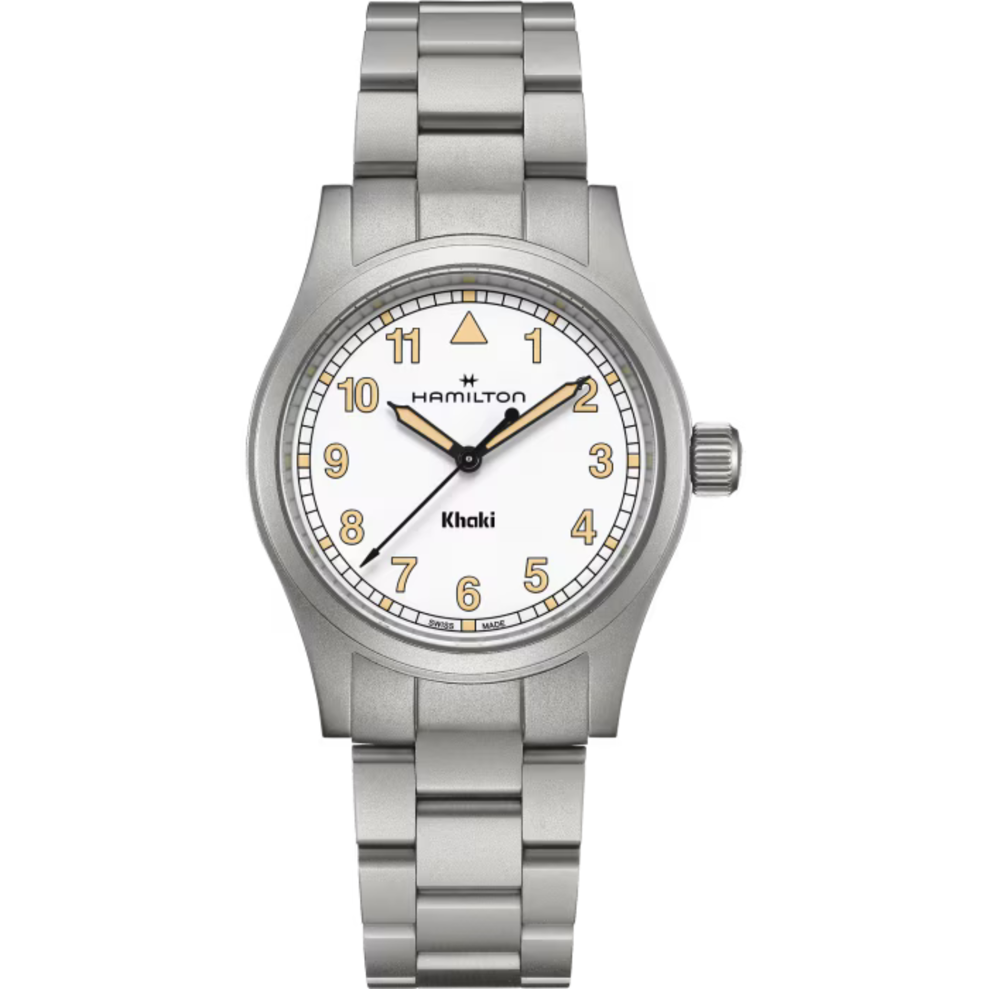 Khaki Field Quartz Watch offers a crisp white 38mm dial, durable stainless steel H69401110 - Bijoux Eclore