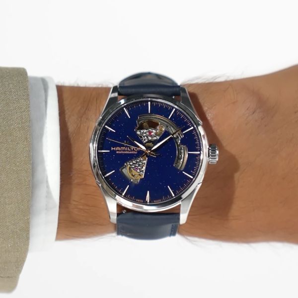 Hamilton Jazzmaster Open Heart 42mm Blue Leather Cosmos Marine Easyclick H32705640 - Bijoux Eclore