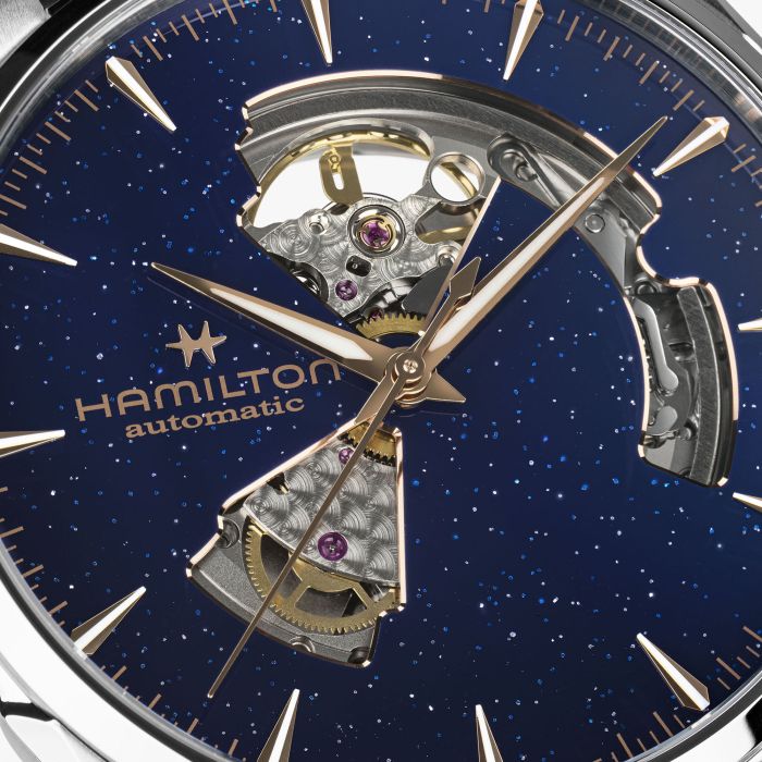 Hamilton Jazzmaster Open Heart 42mm Blue Leather Cosmos Marine Easyclick H32705640 - Bijoux Eclore