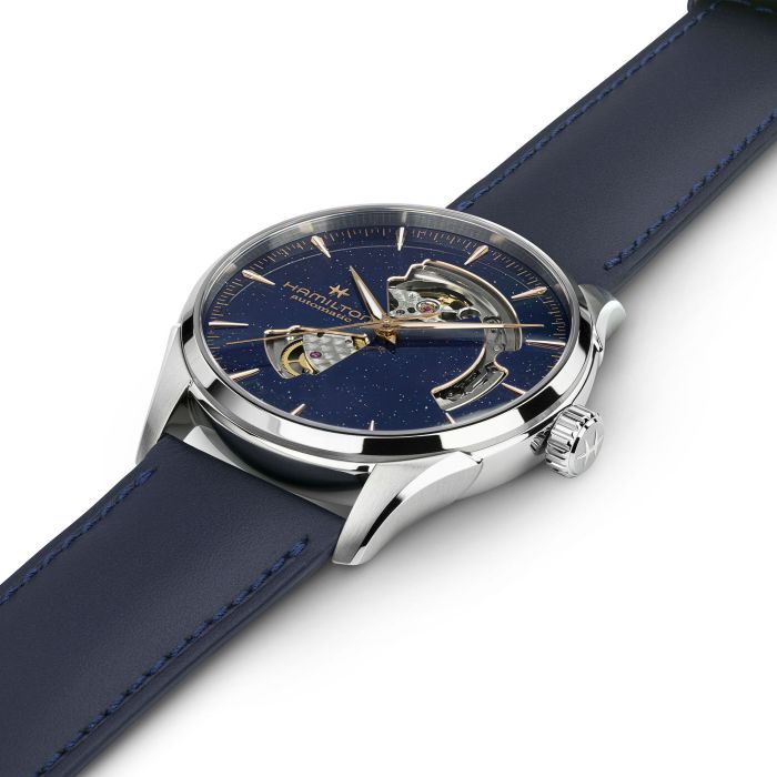 Hamilton Jazzmaster Open Heart 42mm Blue Leather Cosmos Marine Easyclick H32705640 - Bijoux Eclore