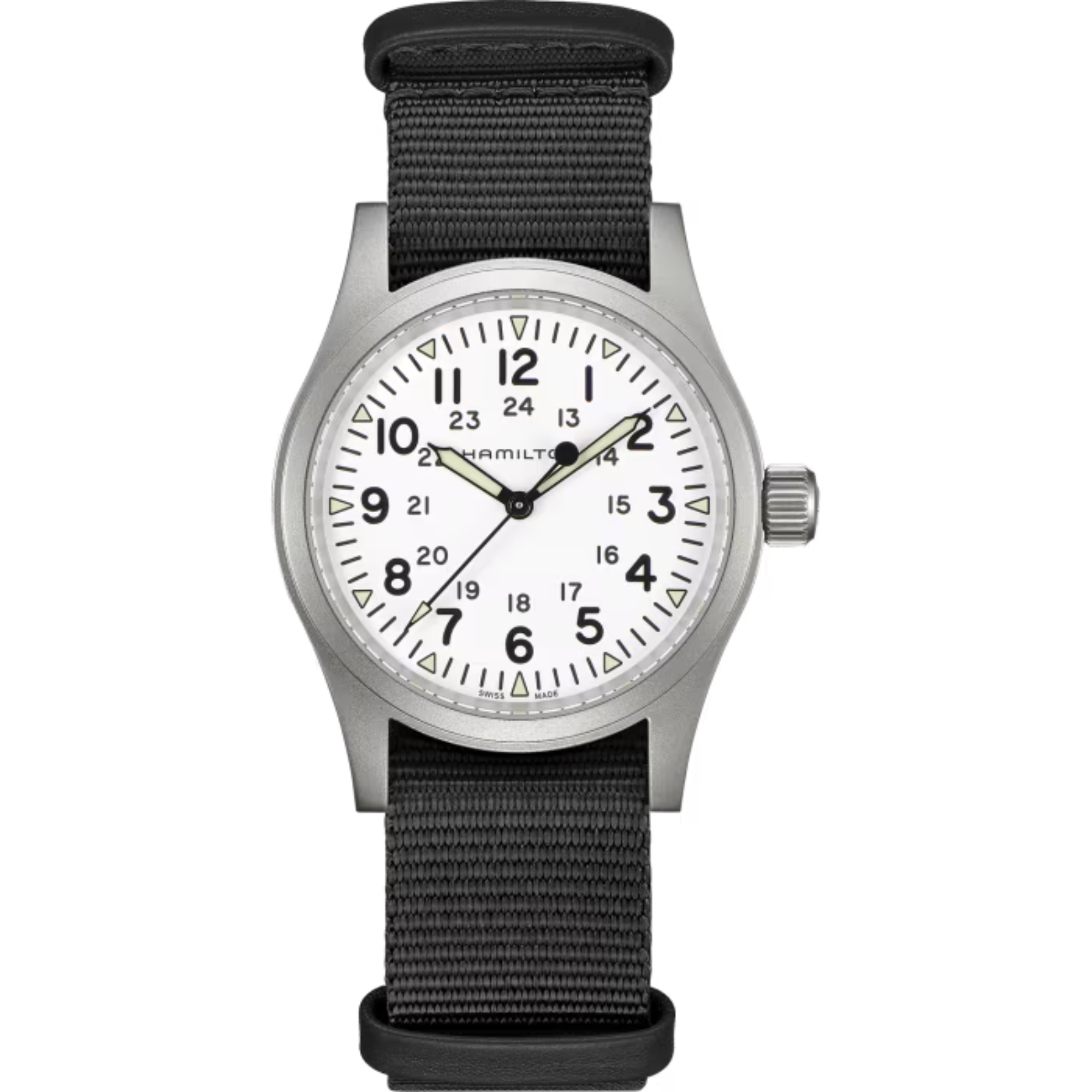 Hamilton Khaki Field Mechanical White Dial Fabric Strap Men's Watch H69439910 - Bijoux Eclore