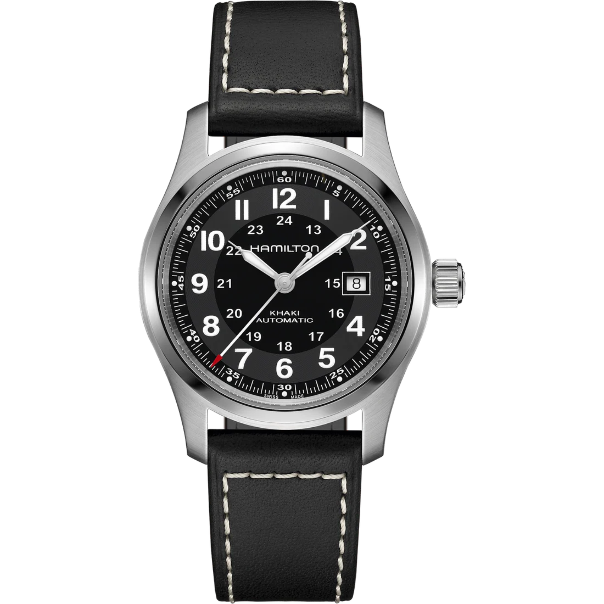 Hamilton Khaki Field Auto 42MM Black Dial Leather Strap Men's Watch H70605733 - Bijoux Eclore