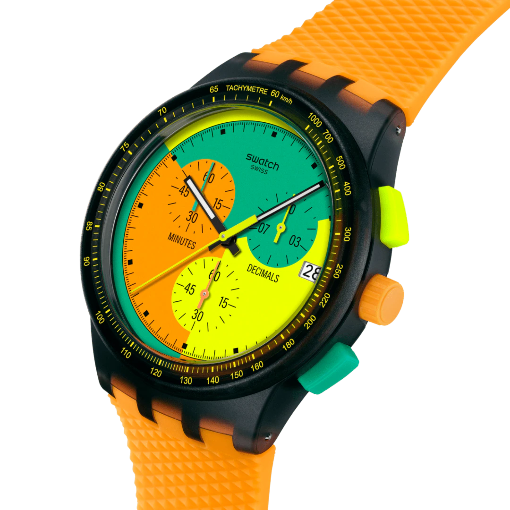 Swatch Originals Neon Signal Flag Chronograph Quartz Multicoloured Dial Silicone Strap Unisex Watch SUSB422 - Bijoux Eclore