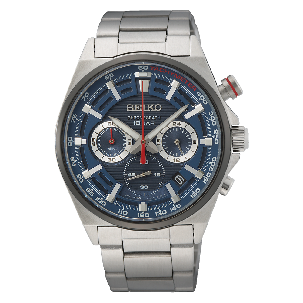 Seiko  Men's Essentials Stainless Steel Blue Dial Chronograph Watch SSB407P1