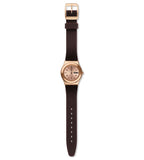 Swatch Brownee Rose Dial Brown Silicone Ladies Watch YLG701