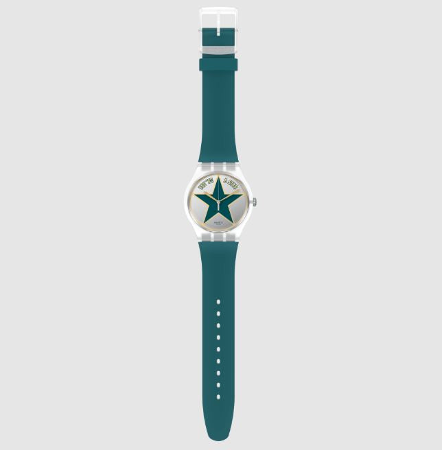 Swatch Fathers Day Star Dad Quartz Silver Dial Green Mens Watch SO29Z119