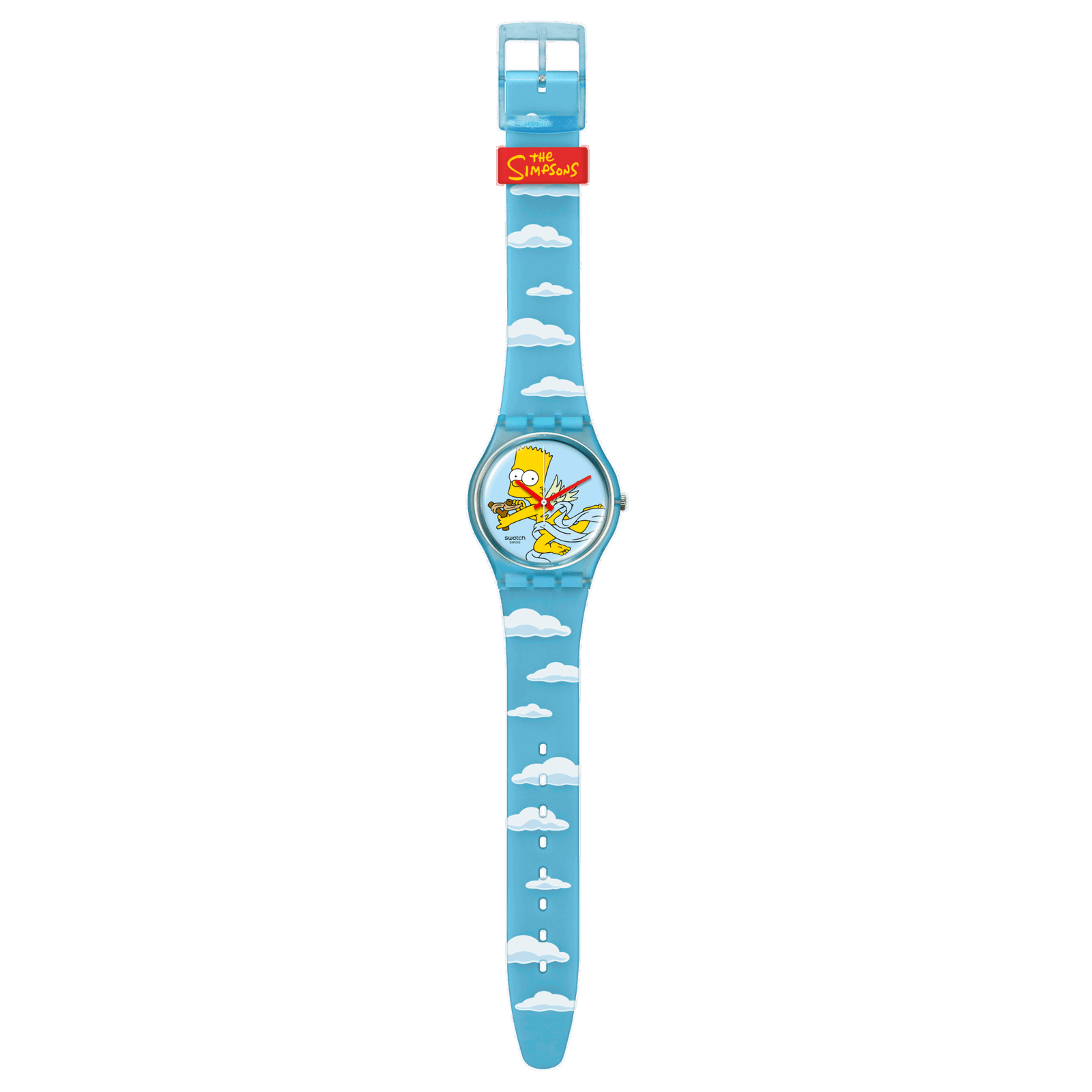 Swatch The Simpsons Angel Bart Light Blue Watch with Bart Cupid and Clouds SO28Z115