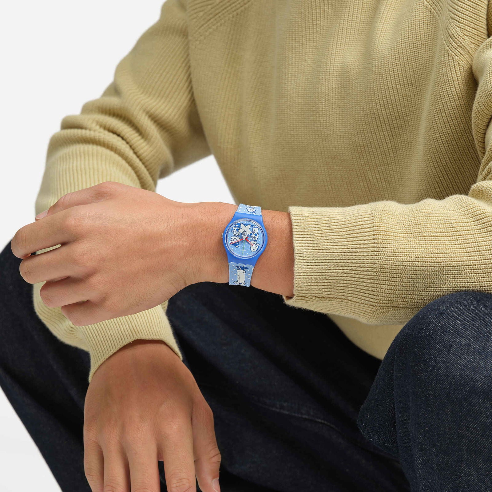 Swatch Tidings Of Joy Light blue silicone strap unisex Watch SO28Z126