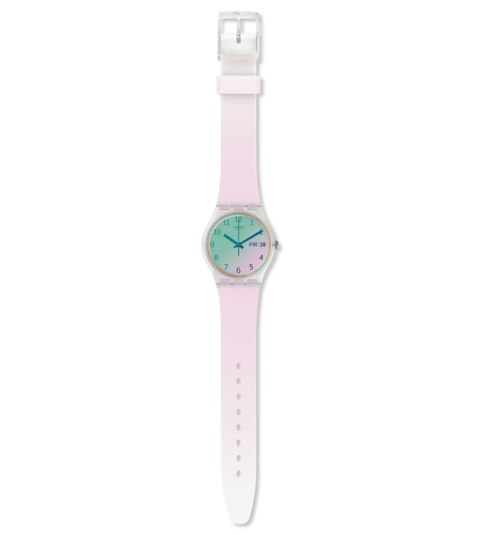 Swatch Ultrarose Quartz Ombre Dial White Pink Silicone Ladies Watch GE714