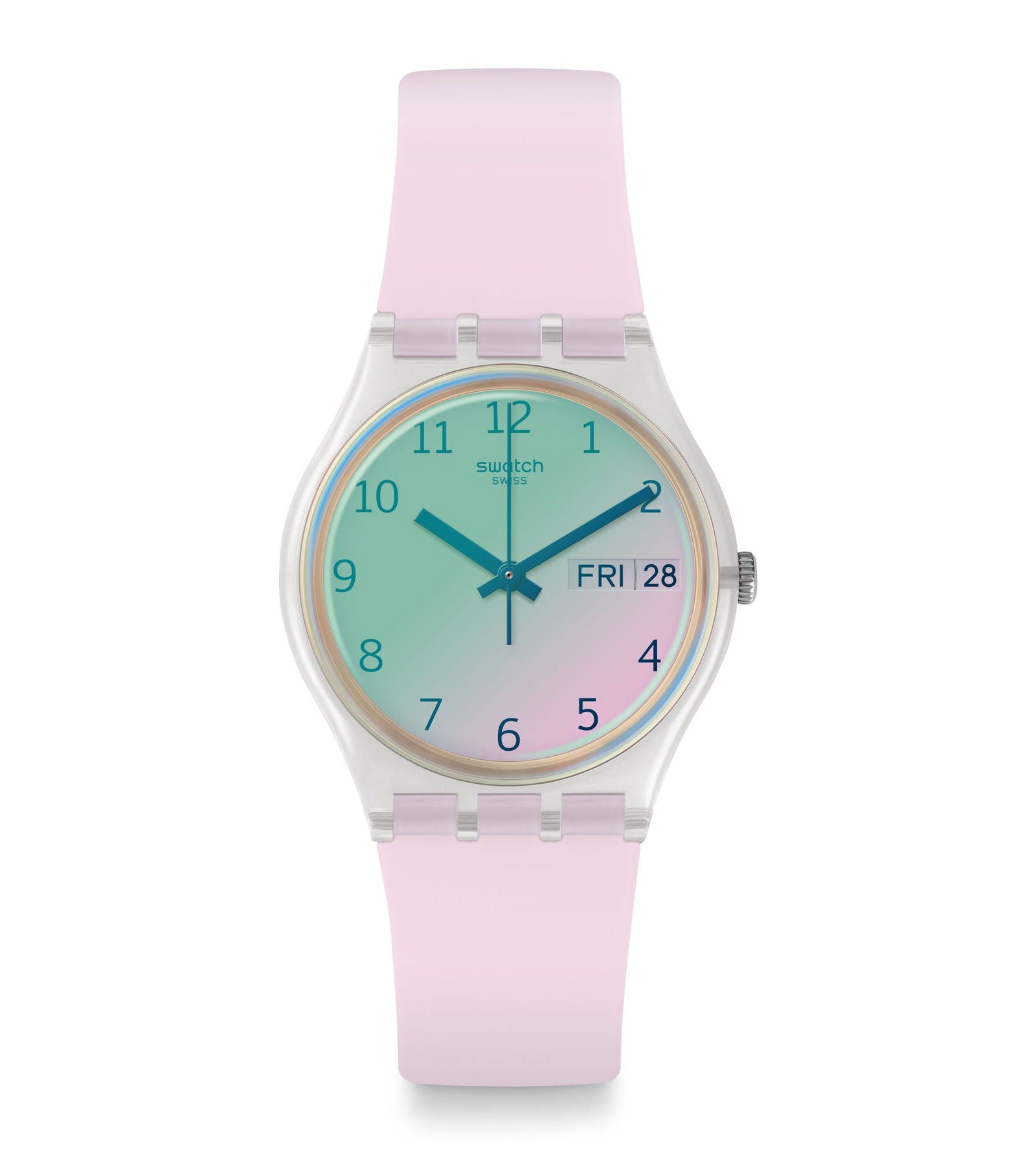 Swatch Ultrarose Quartz Ombre Dial White Pink Silicone Ladies Watch GE714