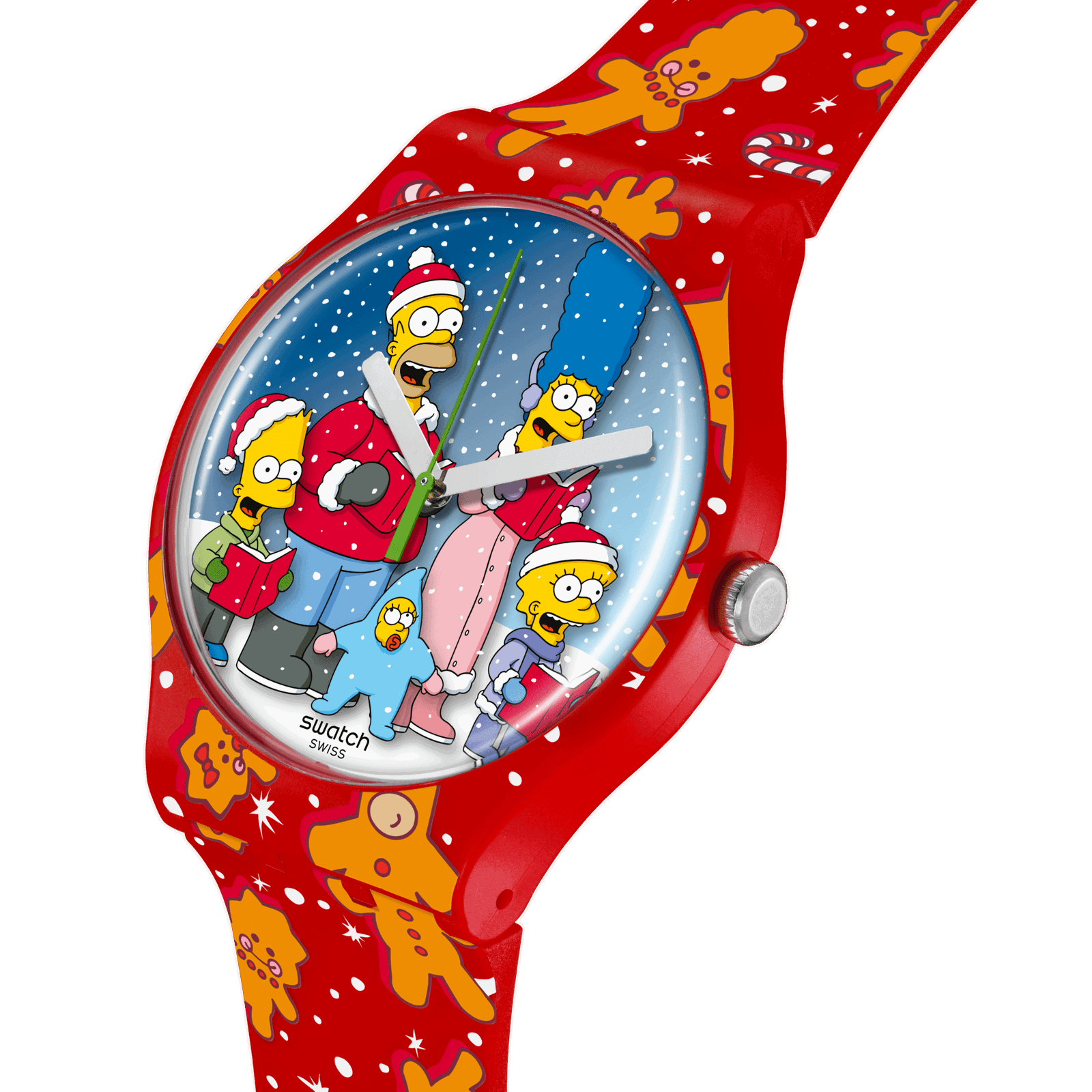 Swatch Wondrous Winter Wonderland Dial Red Silicone Strap Unisex Watch SUOZ361