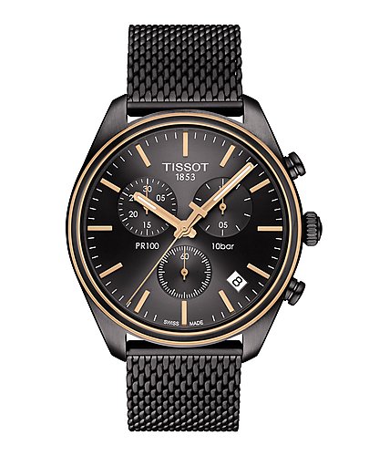 TISSOT PR 100 Chronograph Black Dial Mesh Band Men's Watch T101.417.23.061.00