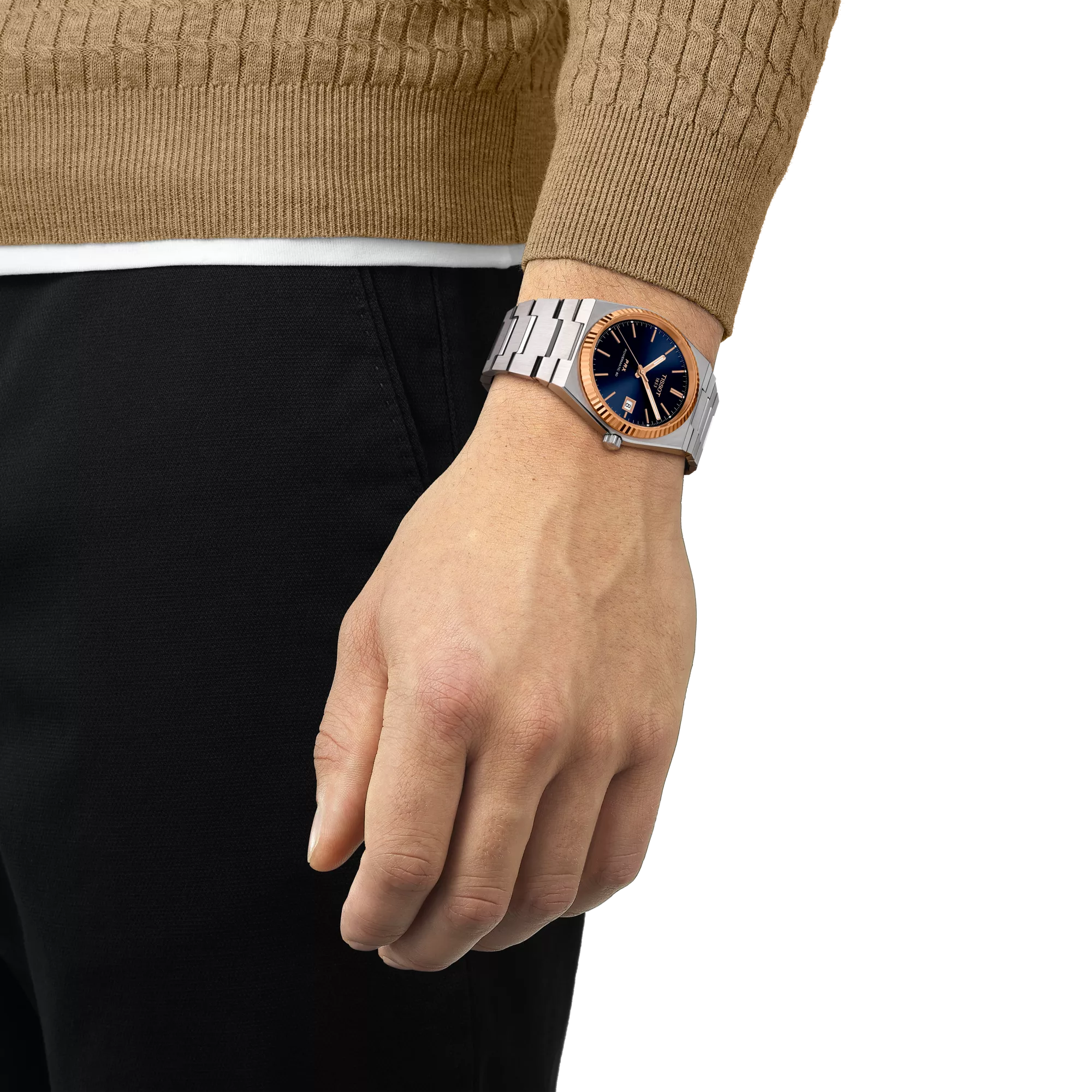 Tissot PRX Powermatic 80 Gold Bezel Blue Dial Men's Watch T931.407.41.041.00 - Bijoux Eclore