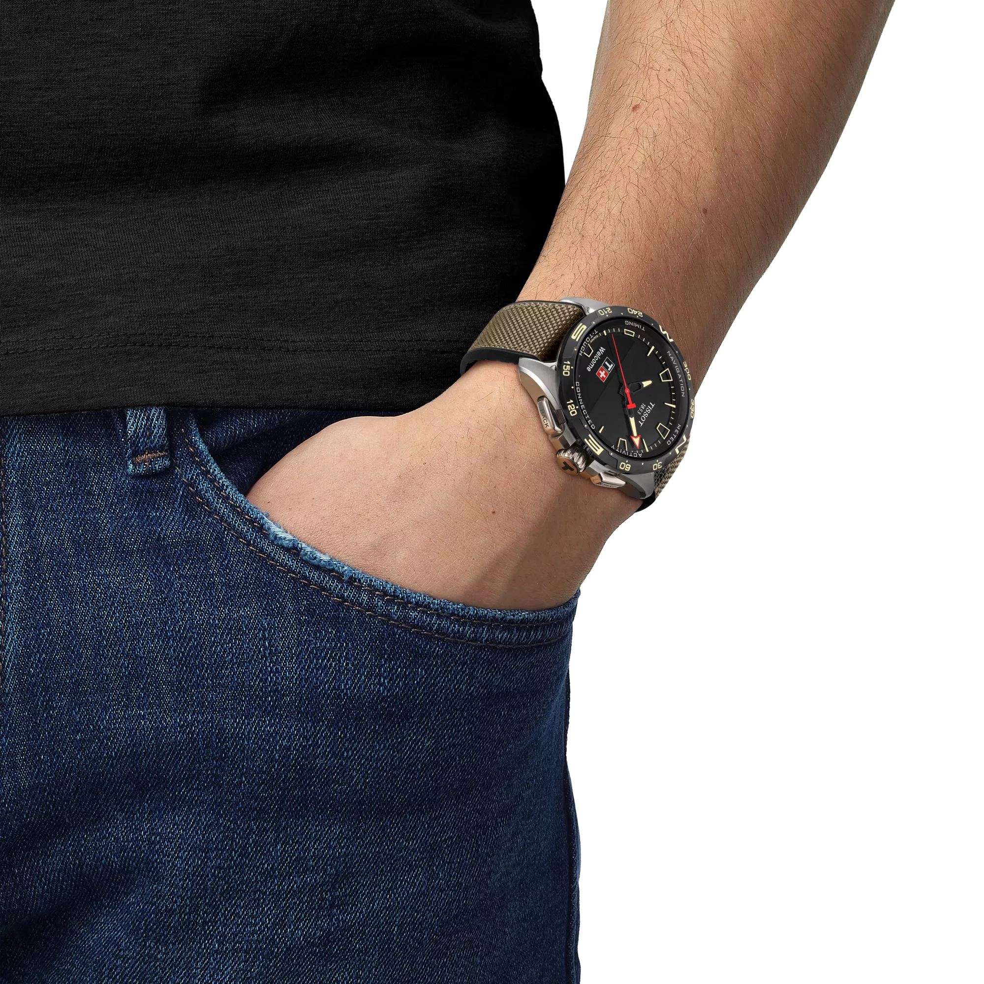 Tissot T-Touch Connect Solar Black Dial Beige Leather Strap Watch T121.420.47.051.07 - Bijoux Eclore