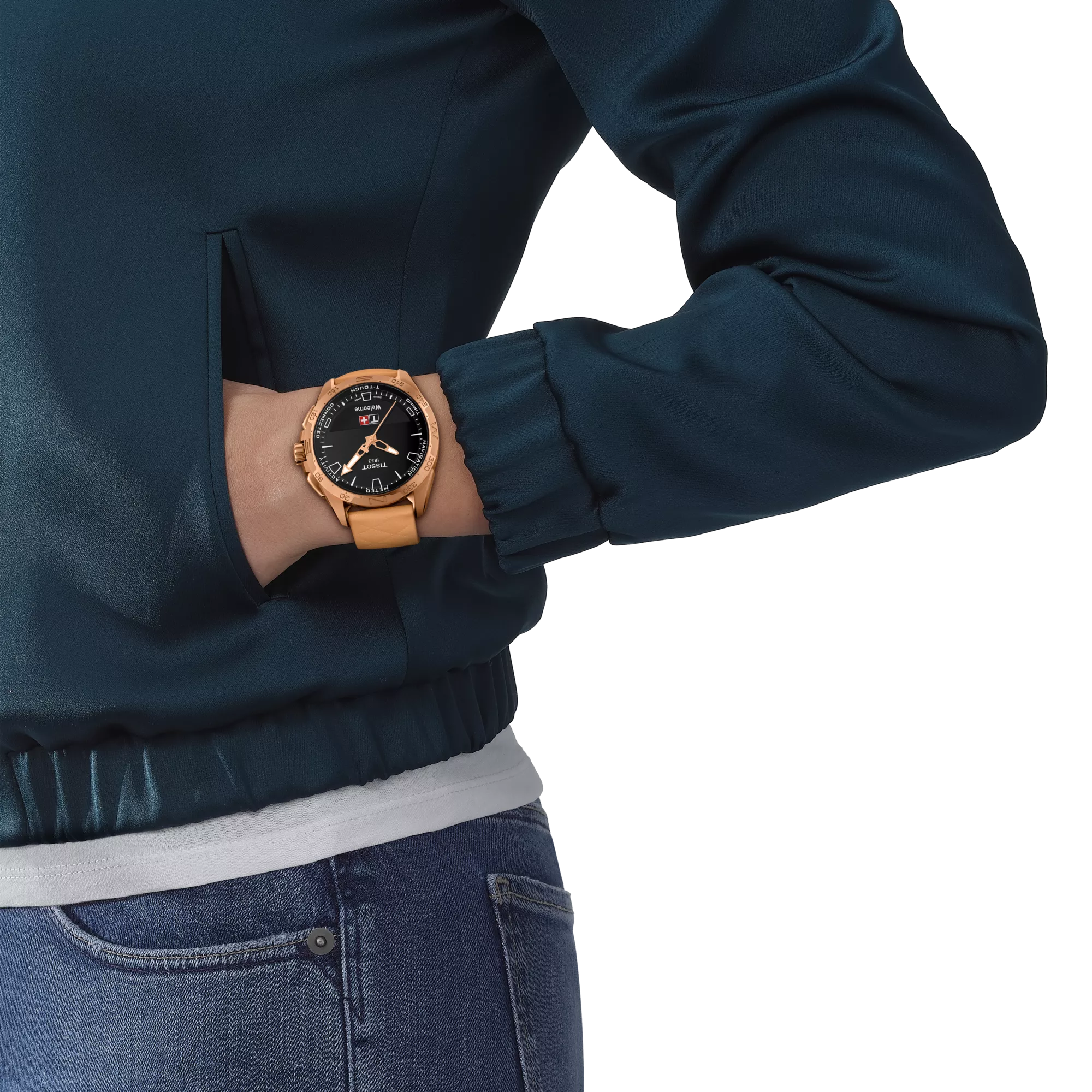 Tissot T-Touch Connect Solar Rose Gold-Tone Leather Strap Watch T121.420.46.051.00 - Bijoux Eclore